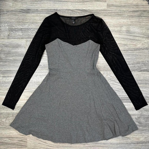 Forever 21 Long Sleeve Dress Mesh w/ Grey Cotton Bottom Women's Small - Picture 1 of 4